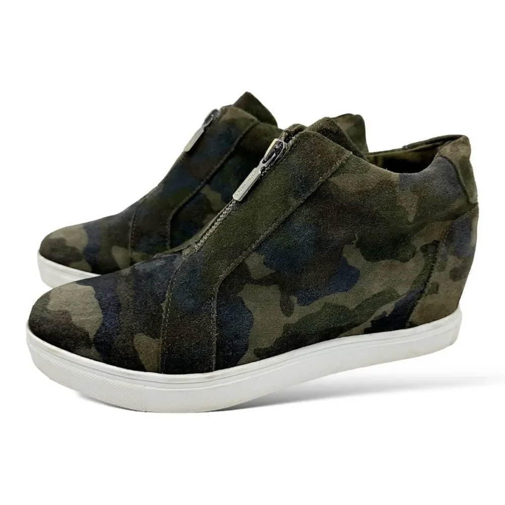 Blondo Glenda Waterproof Green Suede Camo Hidden‎ Wedge Sneakers Sz 8M